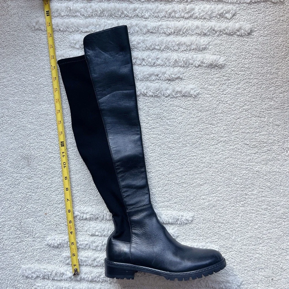Stuart Weitzman 5050 Bold OTK Over The Knew Boots Black Leather Stretch US 6.5